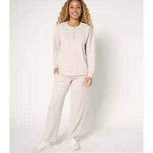 Berkshire Homewear Triple Needle Quilted Lounge Set Sz XS Oatmeal Color